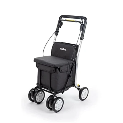 Imagen de Carlett Carro de la Compra y Andador con Asiento para Ancianos Carrito Plegable Supermercado 4 Ruedas, Bolsa Extraíble 29L/15kg Modelo Comfort, Color Negro