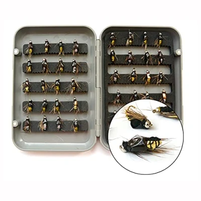 Imagen de ANCLLO Kit de 40 piezas pesca con mosca, señuelos caja impermeable para truchas, estilo A