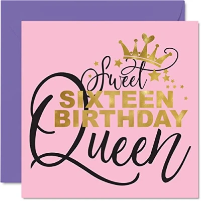 Imagen de Tarjetas de cumpleaños número 16 para niñas y ella, dulce dieciséis reina, tarjeta feliz decimosexto niña hija, nieta, sobrina, hermana, amiga, prima, 145 mm x mm,