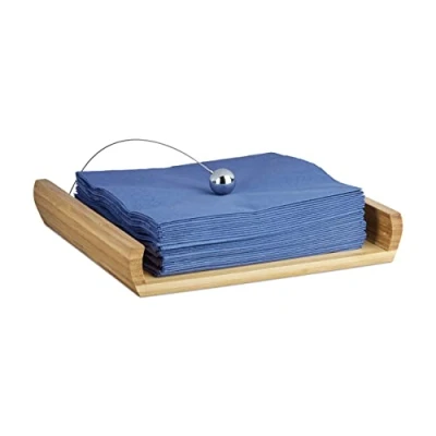 Imagen de Relaxdays Servilletero de Mesa con Peso, Madera Bambú, Marrón, 3,7 x 21,7 cm, 7 cm