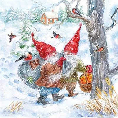 Imagen de 20 servilletas de gnomos en Invierno senderismo Gnomo Navidad Decoración mesa 33 x cm