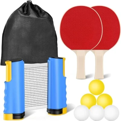 Imagen de Set de Palas Ping Pong, 2 Pong Profesionales 6 Pelotas Red retráctil con Bolsa Almacenamiento