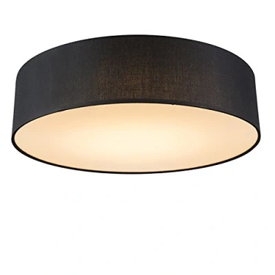 Imagen de QAZQA Moderno Plafón negro 40 cm con LED DRUM Textil/Acero Redonda Incluye Max. 1 x 20 Watt