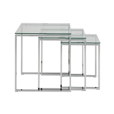 Imagen de AC Design Furniture Jannis Juego de 3 Mesas Auxiliares Cristal Transparente y Metal Cromado, Mesa Centro Piezas para el Salón, Centro, Al: 55 x An: 50 P: cm