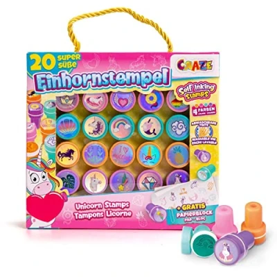 Imagen de CRAZE sellos infantiles UNICORNIOS para niñas Tinta Sello Unicornio Juguete Juego de niños Diferentes diseños 4 colores Manualidades 29190