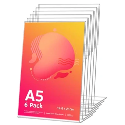 Imagen de 6 Unidades Soporte Cartel A5 de Acrílico, Forma L Expositor Metacrilato Menú, Porta Carteles Menus Restaurante, Sobremesa, Titular Menú Póster para Hotel, Tienda, Transparente