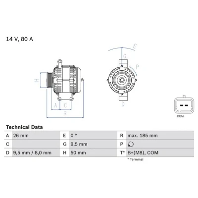 Imagen de BOSCH 0 986 082 880 Alternador 14V 80A PEUGEOT: 207 Hatchback, 208 I 308 CITROËN: Berlingo II, C4 Coupé