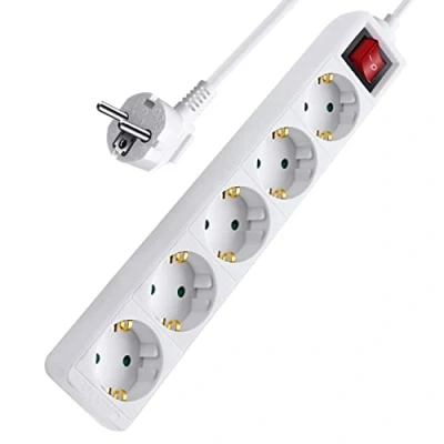 Imagen de EXTRASTAR Regleta Alargador con 5 Enchufes e Interruptor, 1,5 Metros, Protección Infantil, hasta Carge 3680W, 16A, Blanco