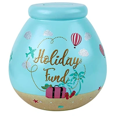Imagen de Pot Of Dreams Holiday Fund Save and Smash Hucha de cerámica Fondo Vacaciones, Azul, 15 x 14cm
