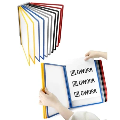 Imagen de QWORK® Paquete de 2 Sistema Paneles pared 10 pantalla A4 Portadocumentos multicolor para salas exposiciones, restaurantes, oficinas, lugares públicos