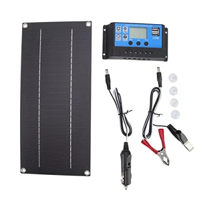 Imagen de Kit de Panel Solar, Inicio Solar Portátil 600 W 18 V con Monocristalino + Controlador Carga 100 a 12 24 para RV, Coche, Barco, Remolque, Marino