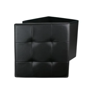 Imagen de THE HOME DECO FACTORY Caja PUF Plegable Negro, Poliuretano, 37.5x37.5x37.5 cm