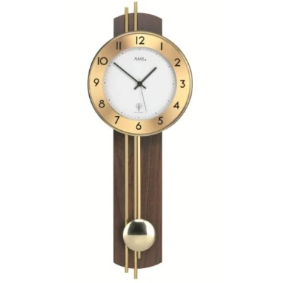 Imagen de AMS 5266 Reloj de pared con péndulo inalámbrico, parte trasera madera nogal chapeado, varillas latón