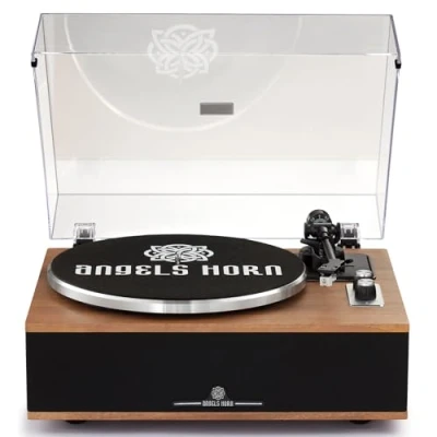 Imagen de Angels Horn Tocadiscos de Vinilo, Bluetooth HiFi con Altavoces, preamplificador Fono, 33/45 RPM y Pastillas AT 3600L