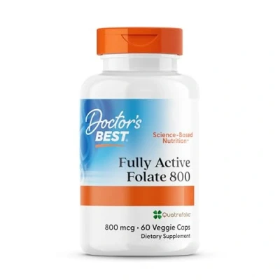 Imagen de Doctor&#039;s Best, Fully Active Folate with Quatrefolic (Folic Acid), 800mcg, 60 Cápsulas veganas, Probado en Laboratorio, Sin Gluten, Soja, Vegetariano