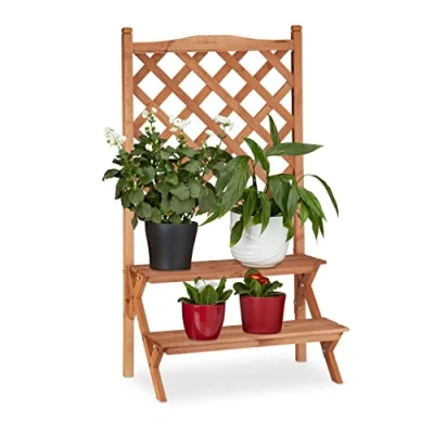 Imagen de Relaxdays Soporte Plantas con 2 Niveles, Madera, Natural, 110 x 61 40 cm