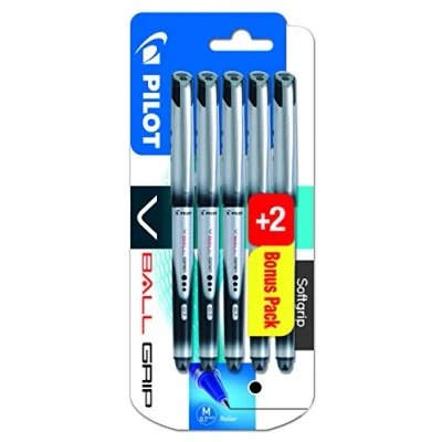 Imagen de Pilot Vball Grip Bolígrafo de tinta líquida (punta 0,7 mm, 5 unidades), color negro