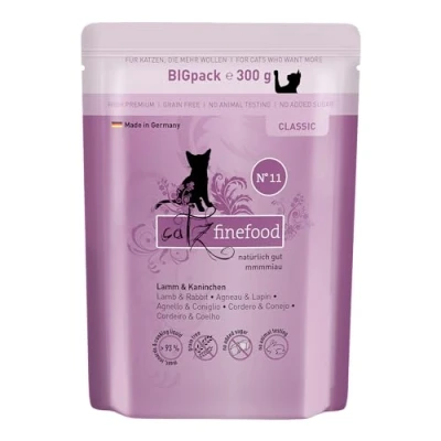 Imagen de catz finefood N 11 Comida húmeda para Gatos de Cordero y Conejo, Premium Gatos, sin Cereales azúcar con Alto Porcentaje Carne (6 Bolsas 300 g)