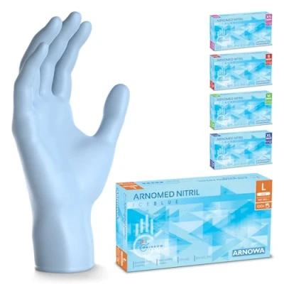 Imagen de ARNOMED guantes nitrilo talla L, azul claro, de nitrilo, 100 uds/caja, desechables sin polvo, goma látex, XS, S, M, L y XL