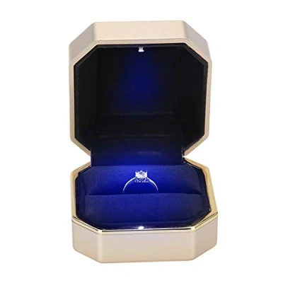 Imagen de TMISHION Caja de Anillo con iluminación Interna LED, Almacenamiento Anillo, Soporte para Joyas, solicitud Boda, Compromiso y San Valentín