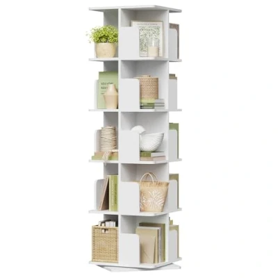 Imagen de EUGAD Estantería para Libros, Libreria Giratoria 5 Niveles, Alta de Pie, Madera Estudio y Biblioteca, Blanco