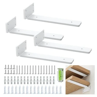Imagen de Soporte Baldas Pared De Alta Resistencia 20 Cm/8 Pulgadas, 5 Mm Grosor, Paquete 4 Blancos Ocultos Flotantes, Soportes Para Estantes Industriales RÚsticos Con Acabado Hierro Moderno