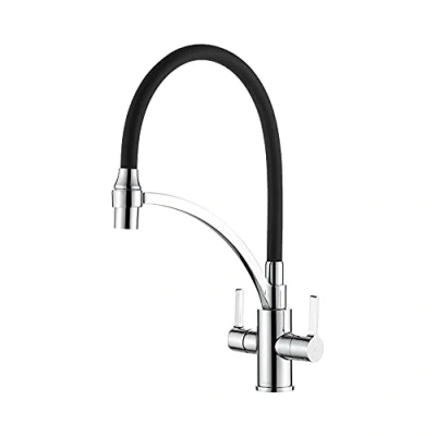 Imagen de Ibergrif M22142 2 Grifo de Cocina con Manguera Silicona, Fregadero Mezclador, Giratoria 360 Grados, Negro