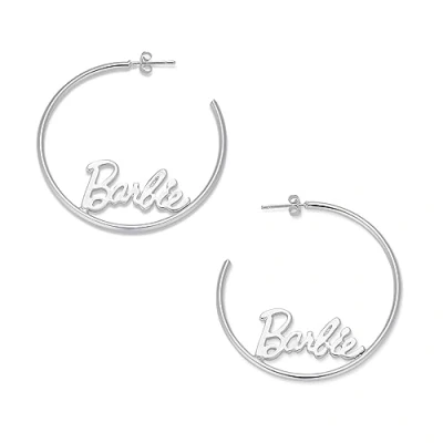 Imagen de Barbie Pendientes de aro con logotipo, Plata, Sin piedra preciosa