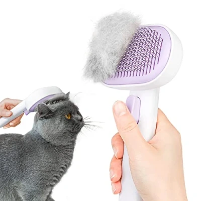 Imagen de aumuca cepillo para gatos, de aseo gatos autolimpiante con botón liberación frontal, cepillos eliminar el pelo suelto, enredos y suciedad, ideal