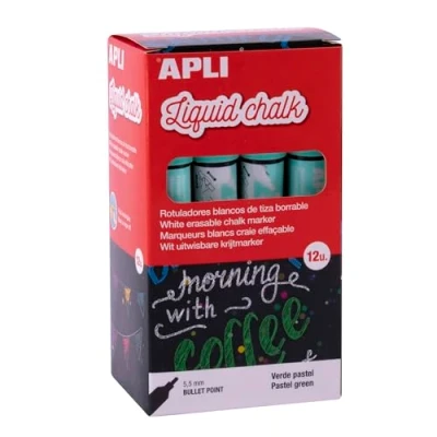 Imagen de APLI 18038 Rotuladores de Tiza Borrable, 5,5 mm, Liquid Chalk Punta Redonda, Verde Pastel