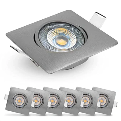 Imagen de EMOS Exclusive focos LED Interior Techo 5W, 450lm Ojos de Buey para luz blanca cálida 3000k Juego 6 empotrables ultraplanos cuadrado pivotante en 50, color plata