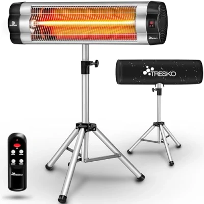 Imagen de TRESKO Calefactor por Infrarrojos para Terraza 2500W + Control Remoto Estufa Radiante con 3 Temperaturas Radiador Eléctrico Exterior e Interior Calentador Altura Regulable (Gris)
