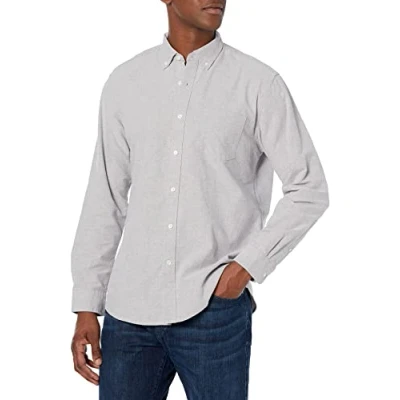 Imagen de Amazon Essentials Camisa Oxford con Bolsillo de Manga Larga y Ajuste Normal Hombre, Gris, XXL