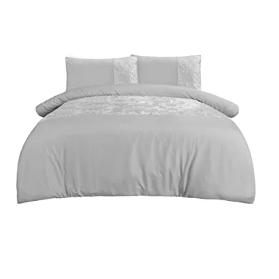 Imagen de Sleepdown Juego de Funda edredón Terciopelo con Banda Panel Plata Suave y Acogedor Fundas Almohada, tamaño King (220 x 230 cm)