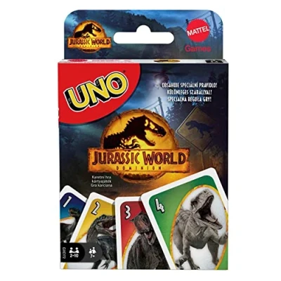 Imagen de Mattel Games, Juego de Cartas UNO Jurassic World 3, Mesa para niños a Partir 7 años (Mattel GXD72), Multicolor