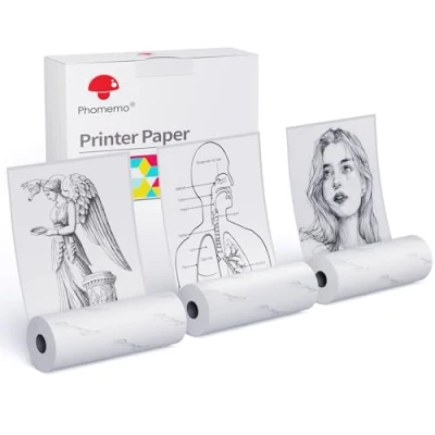 Imagen de Phomemo Papel Autoadhesivo Térmico Blanco durante 2 Años para Impresora M02 M02S Pro, Juego de 3