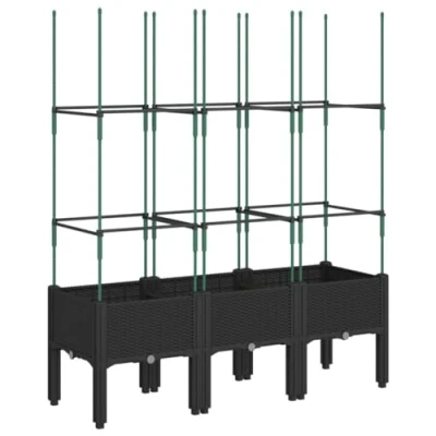 Imagen de vidaXL Jardinera con Enrejado, Maceta para Verduras Plantas Flores, Macetero de Hierbas, Arriate Jardín Patio Balcón Terraza, PP Negro