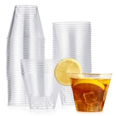 Imagen de MATANA 60 Vasos de Plástico Duro Transparente para Cócteles, Champán, Vino y Postres (270ml / 9oz) Bodas, Cumpleaños, Navidad, Fiestas Resistentes Reutilizables
