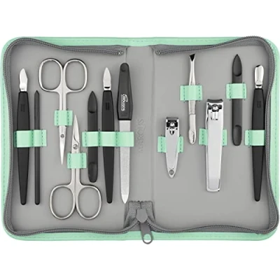 Imagen de marQus Set de manicura y pedicura 12 piezas Solingen Alemania con todo lo necesario para hombre mujer en estuche piel sintética