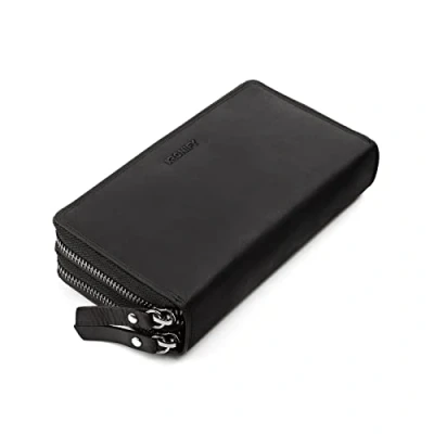 Imagen de KRONIFY Billetera para Mujeres XXL de Cuero Genuino Doble Cremallera Protección RFID Compartimento Monedas 29 Compartimentos Tarjetas Cartera Mujer Negro Natural