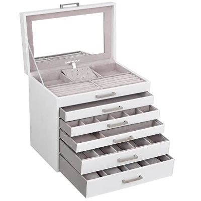 Imagen de SONGMICS 6955880319916 Joyero con Gran Capacidad, Color Blanco/Gris, 30.5 x 21.5 31.5 cm