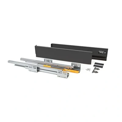 Imagen de EMUCA Kit de cajón para Cocina o baño con guias extracción Total y Cierre Suave, Altura 105 mm Profundidad 450 mm, Gris antracita