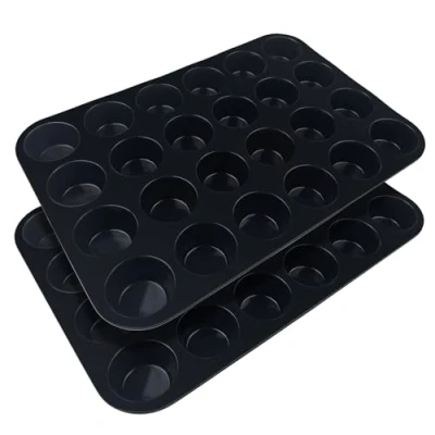 Imagen de Fousenuk 2 piezas Mini Moldes Silicona, Molde de Magdalenas Horno, 33X22X2.5cm Reposteria, Recubrimiento Bandeja Antiadherente Reutilizables para Horno Cupcake, Brownie, Muffins, Negro