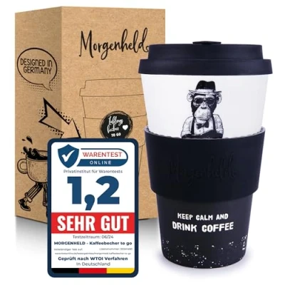 Imagen de Morgenheld Taza de Café para Llevar, Monkey, Porcelana Coffee to go Vaso con Tapa 380ml