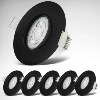Imagen de B.K.Licht Juego de 6 focos LED empotrables 230V, orientables para el baño IP65, techo, LED, lámpara baño, 9 x 4,2 cm (DxH), negro