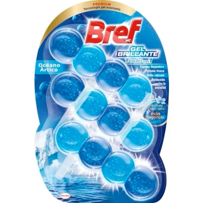 Imagen de Bref gel Brillante Océano Ártico Todo en 1 (3 unidad), cesta para una limpieza completa, colgadores WC la del baño, frescor duradero y brillo radiante