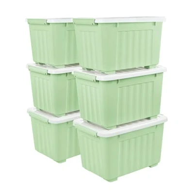 Imagen de Cetomo caja de almacenamiento plástico 35 x 6 pulgadas, verde, mano, contenedor organizador con tapa duradera y hebillas cierre seguras, apilable apilable, paquete 6, hebilla