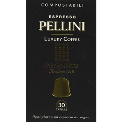 Imagen de Pellini Luxury Café Magnifico 100% Arábica, 120 Cápsulas de Compatibles con Nespresso Aroma Intenso y Tueste Decidido, Compostables Autoprotegidas, 4 Paquetes 30