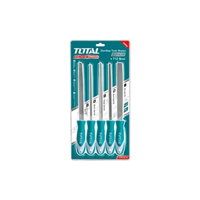 Imagen de TOTAL Juego de 5 Limas 200 mm (8&#039;&#039;) Lima Plana, Media Circunferencia, Redonda, Triangular y Cuadrada Ideal Para Carpintería Limar Madera, Plástico o Metal Acero Turquesa