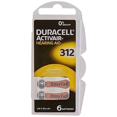 Imagen de Duracell EasyTab/Activair Tipo 312 Pilas para audífonos (Zinc Aire, P312, PR41 y Z3, Paquete de 60 Unidades)